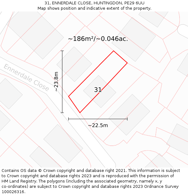 31, ENNERDALE CLOSE, HUNTINGDON, PE29 6UU: Plot and title map