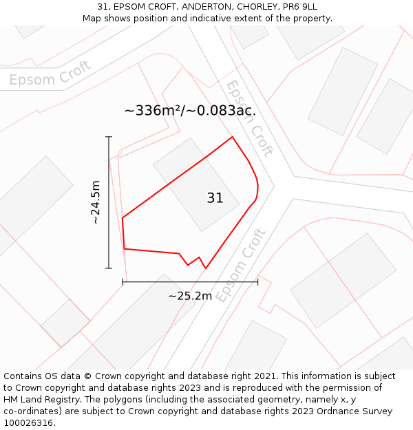 31, EPSOM CROFT, ANDERTON, CHORLEY, PR6 9LL: Plot and title map