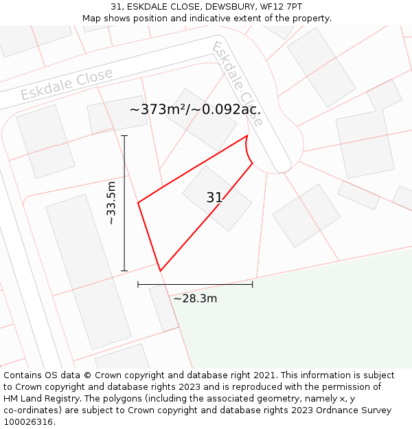 31, ESKDALE CLOSE, DEWSBURY, WF12 7PT: Plot and title map