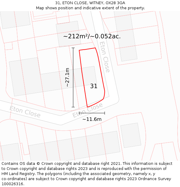31, ETON CLOSE, WITNEY, OX28 3GA: Plot and title map