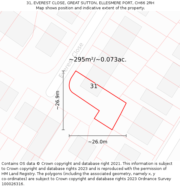 31, EVEREST CLOSE, GREAT SUTTON, ELLESMERE PORT, CH66 2RH: Plot and title map