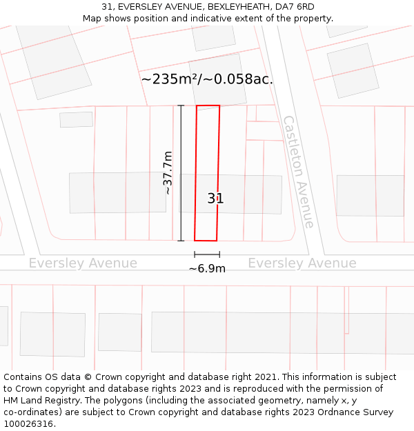 31, EVERSLEY AVENUE, BEXLEYHEATH, DA7 6RD: Plot and title map