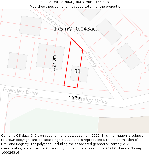 31, EVERSLEY DRIVE, BRADFORD, BD4 0EQ: Plot and title map