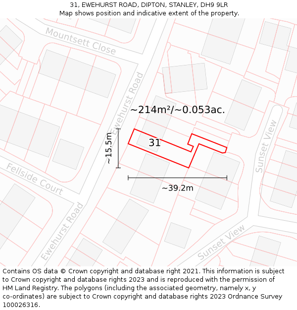 31, EWEHURST ROAD, DIPTON, STANLEY, DH9 9LR: Plot and title map
