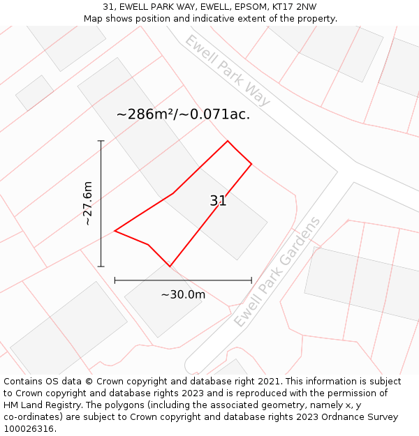 31, EWELL PARK WAY, EWELL, EPSOM, KT17 2NW: Plot and title map