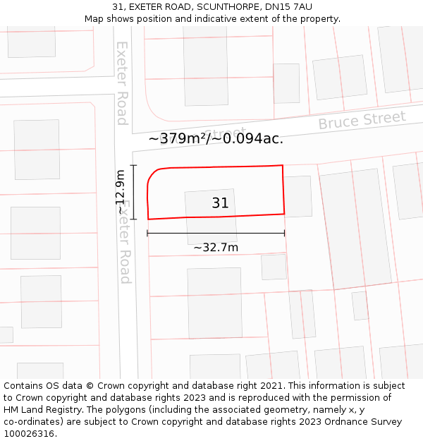 31, EXETER ROAD, SCUNTHORPE, DN15 7AU: Plot and title map