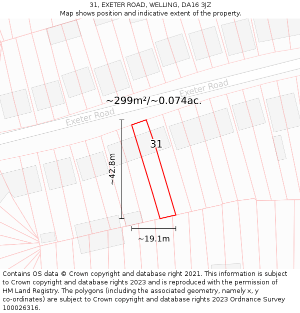 31, EXETER ROAD, WELLING, DA16 3JZ: Plot and title map
