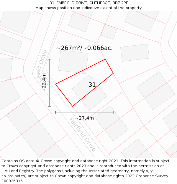 31, FAIRFIELD DRIVE, CLITHEROE, BB7 2PE: Plot and title map