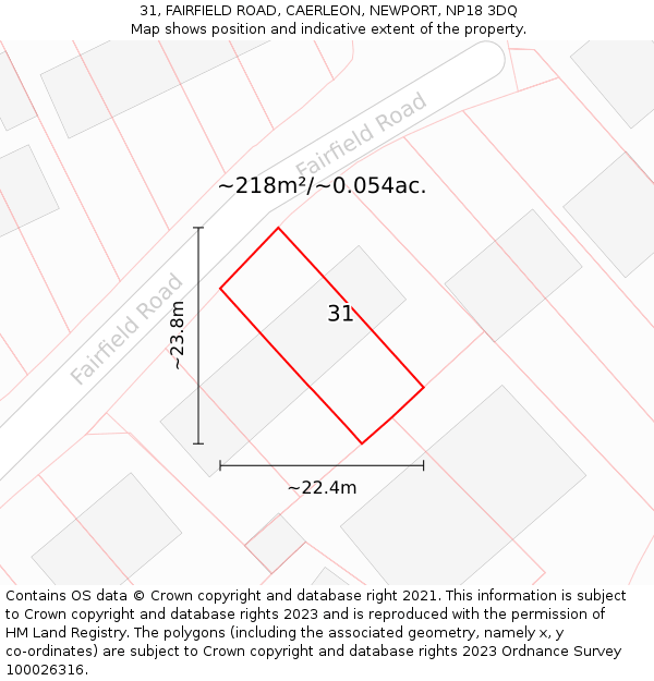 31, FAIRFIELD ROAD, CAERLEON, NEWPORT, NP18 3DQ: Plot and title map