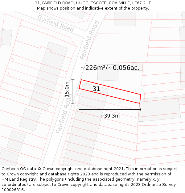 31, FAIRFIELD ROAD, HUGGLESCOTE, COALVILLE, LE67 2HT: Plot and title map