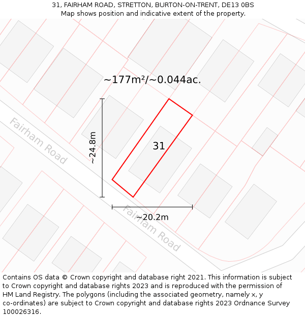 31, FAIRHAM ROAD, STRETTON, BURTON-ON-TRENT, DE13 0BS: Plot and title map