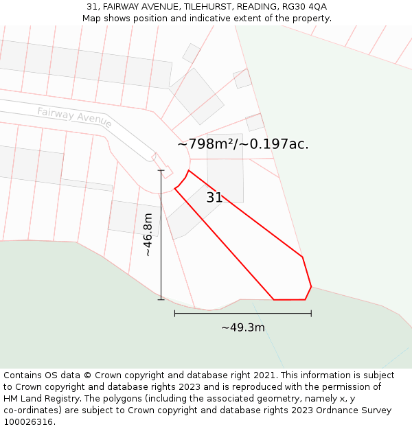 31, FAIRWAY AVENUE, TILEHURST, READING, RG30 4QA: Plot and title map