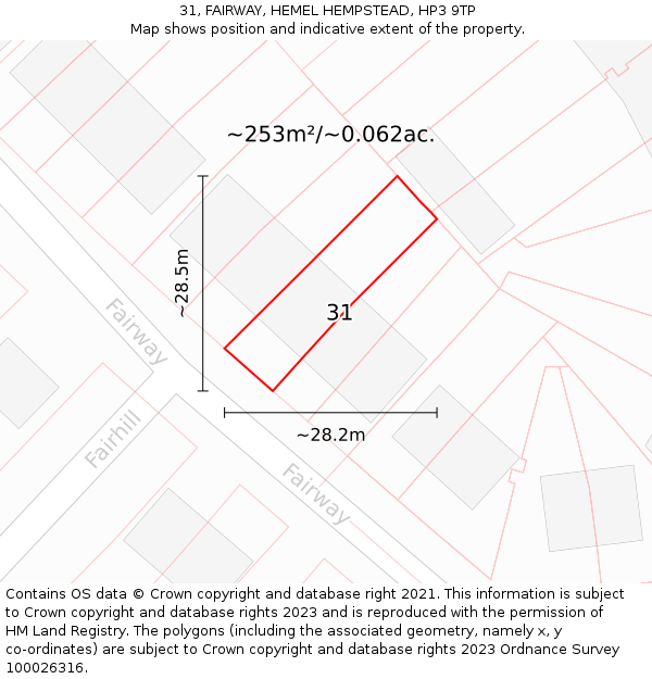 31, FAIRWAY, HEMEL HEMPSTEAD, HP3 9TP: Plot and title map