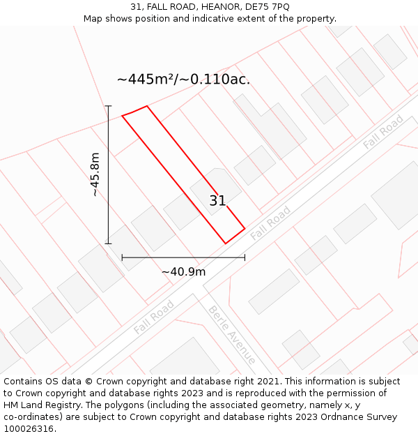 31, FALL ROAD, HEANOR, DE75 7PQ: Plot and title map