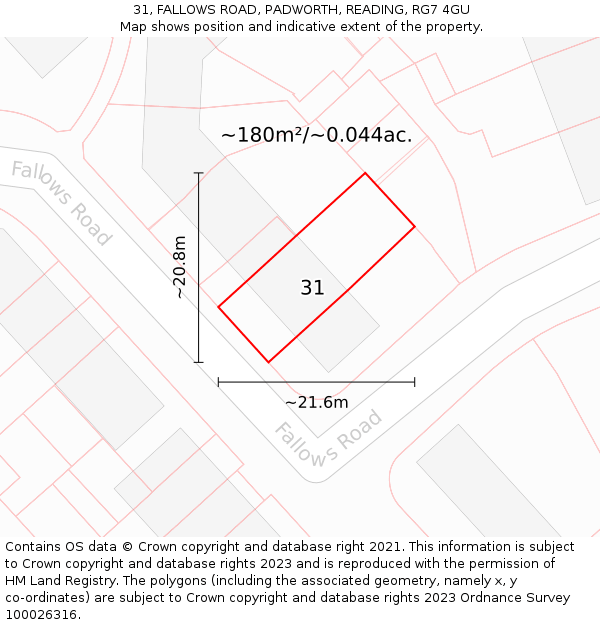 31, FALLOWS ROAD, PADWORTH, READING, RG7 4GU: Plot and title map