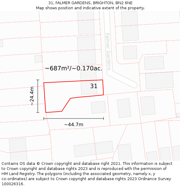 31, FALMER GARDENS, BRIGHTON, BN2 6NE: Plot and title map