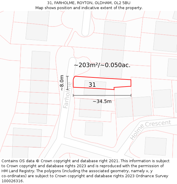 31, FARHOLME, ROYTON, OLDHAM, OL2 5BU: Plot and title map