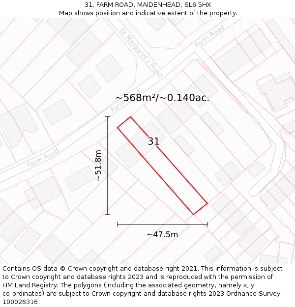 31, FARM ROAD, MAIDENHEAD, SL6 5HX: Plot and title map