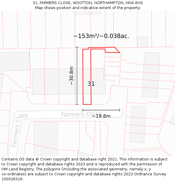 31, FARMERS CLOSE, WOOTTON, NORTHAMPTON, NN4 6HS: Plot and title map