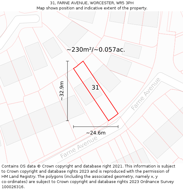 31, FARNE AVENUE, WORCESTER, WR5 3PH: Plot and title map
