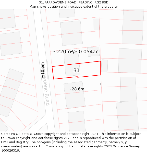 31, FARROWDENE ROAD, READING, RG2 8SD: Plot and title map
