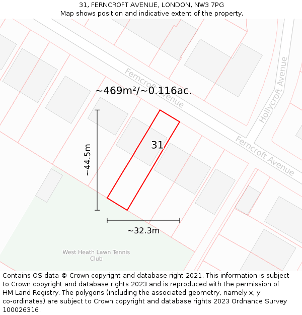 31, FERNCROFT AVENUE, LONDON, NW3 7PG: Plot and title map