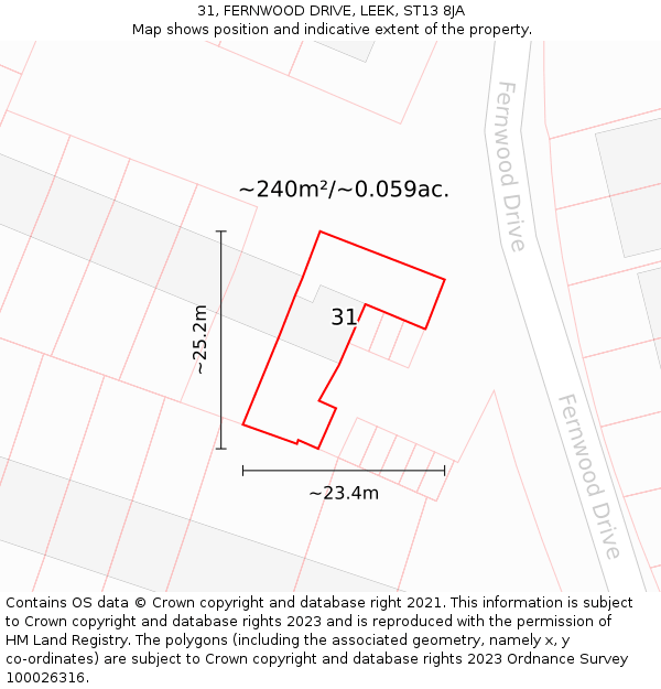 31, FERNWOOD DRIVE, LEEK, ST13 8JA: Plot and title map