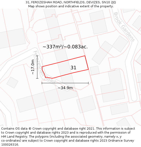 31, FEROZESHAH ROAD, NORTHFIELDS, DEVIZES, SN10 2JQ: Plot and title map