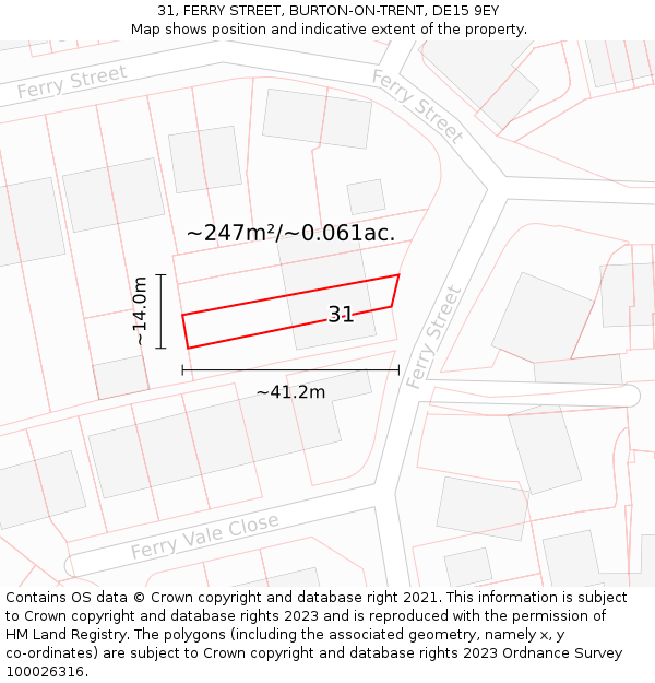 31, FERRY STREET, BURTON-ON-TRENT, DE15 9EY: Plot and title map
