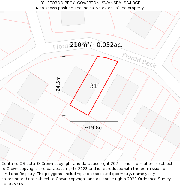 31, FFORDD BECK, GOWERTON, SWANSEA, SA4 3GE: Plot and title map