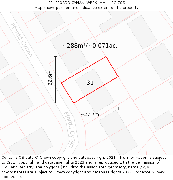 31, FFORDD CYNAN, WREXHAM, LL12 7SS: Plot and title map