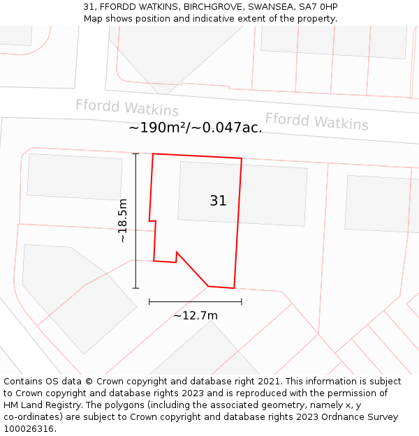 31, FFORDD WATKINS, BIRCHGROVE, SWANSEA, SA7 0HP: Plot and title map