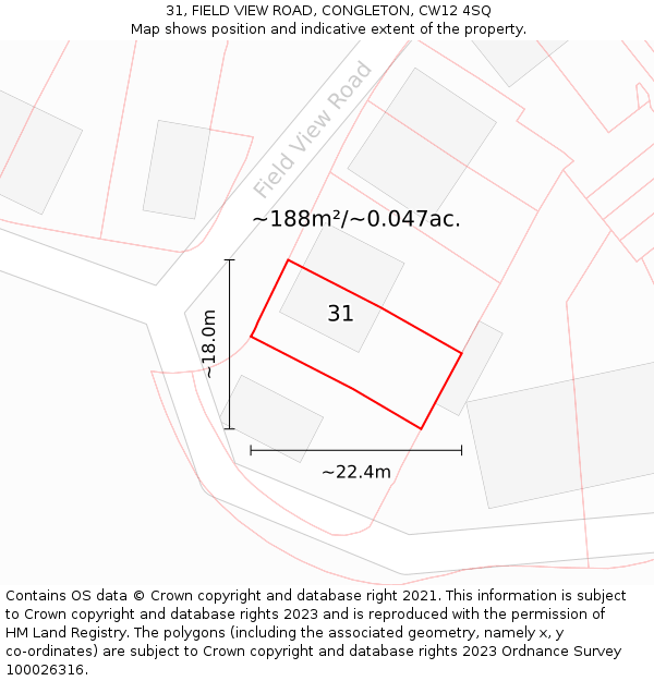 31, FIELD VIEW ROAD, CONGLETON, CW12 4SQ: Plot and title map