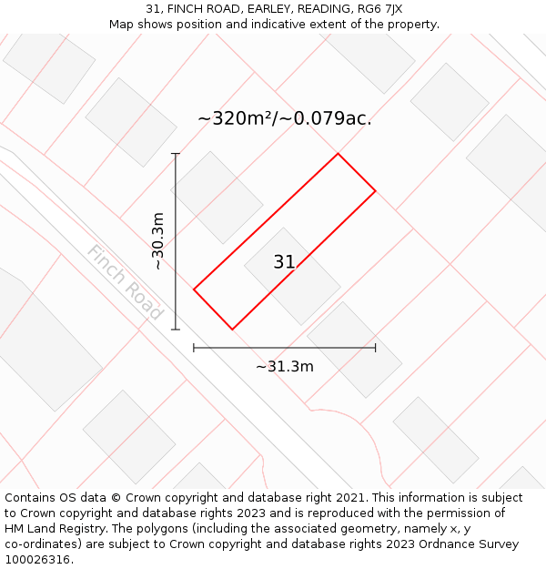 31, FINCH ROAD, EARLEY, READING, RG6 7JX: Plot and title map