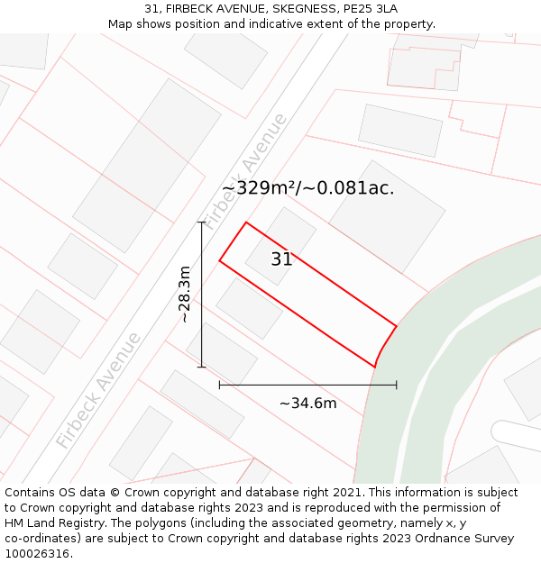 31, FIRBECK AVENUE, SKEGNESS, PE25 3LA: Plot and title map