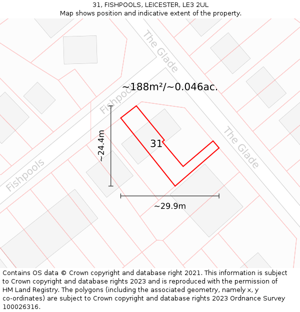 31, FISHPOOLS, LEICESTER, LE3 2UL: Plot and title map