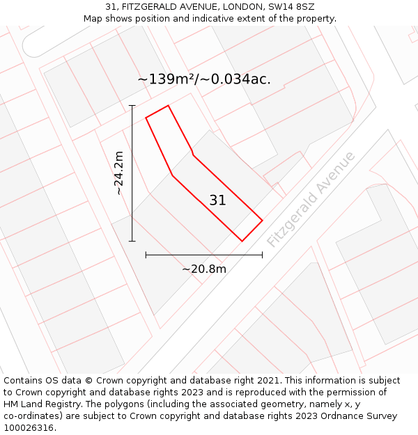 31, FITZGERALD AVENUE, LONDON, SW14 8SZ: Plot and title map
