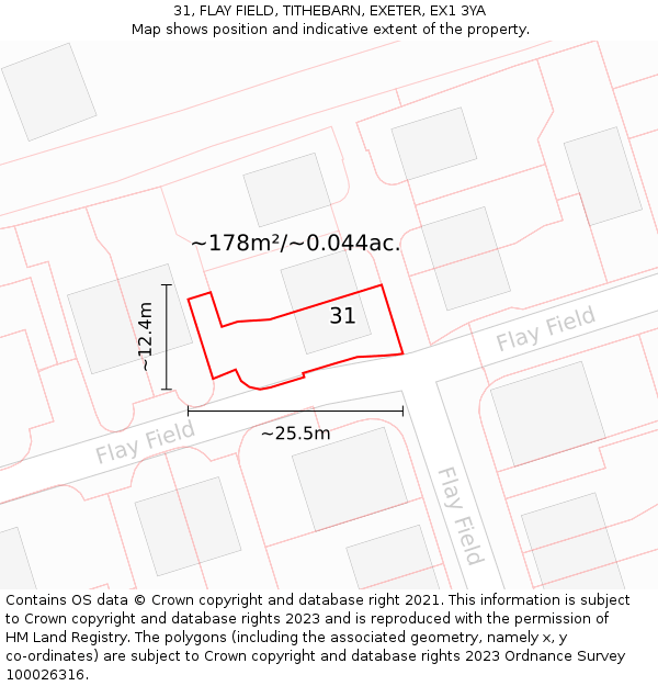 31, FLAY FIELD, TITHEBARN, EXETER, EX1 3YA: Plot and title map