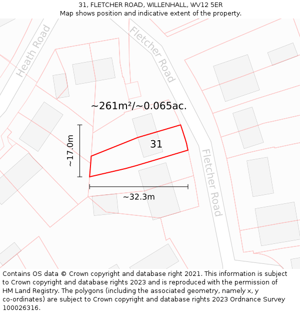 31, FLETCHER ROAD, WILLENHALL, WV12 5ER: Plot and title map