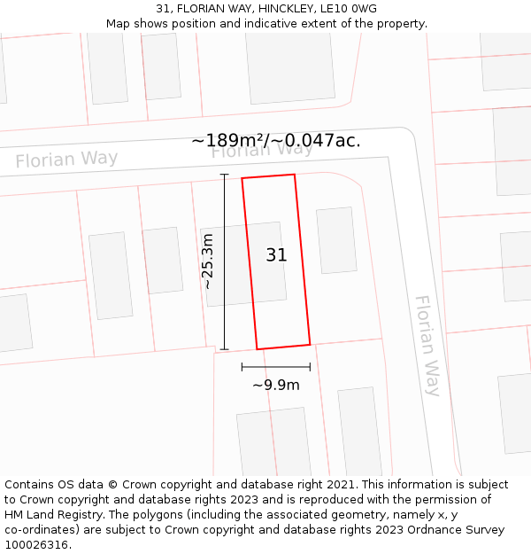 31, FLORIAN WAY, HINCKLEY, LE10 0WG: Plot and title map