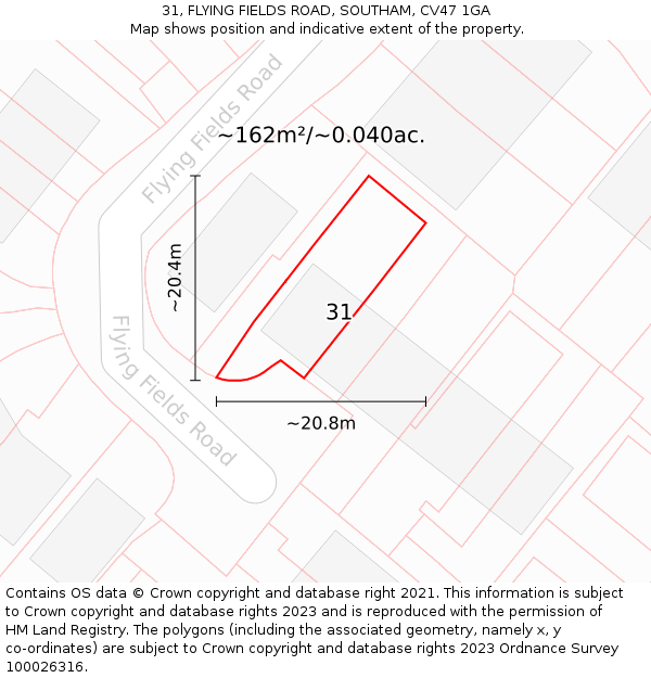 31, FLYING FIELDS ROAD, SOUTHAM, CV47 1GA: Plot and title map