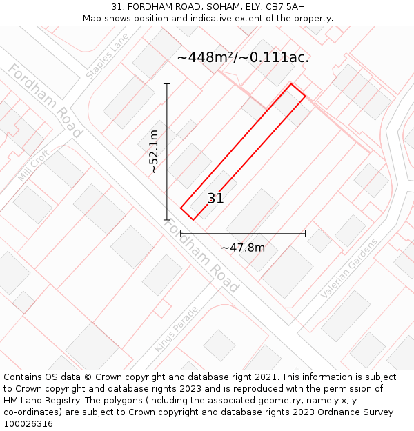 31, FORDHAM ROAD, SOHAM, ELY, CB7 5AH: Plot and title map