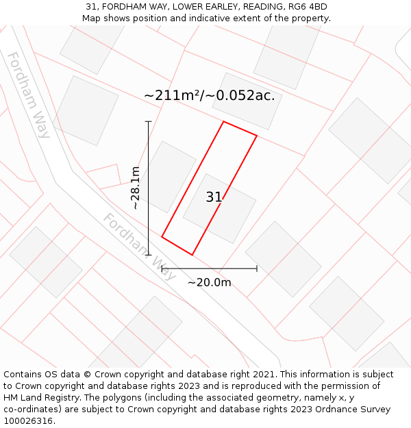 31, FORDHAM WAY, LOWER EARLEY, READING, RG6 4BD: Plot and title map