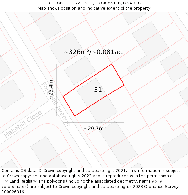 31, FORE HILL AVENUE, DONCASTER, DN4 7EU: Plot and title map