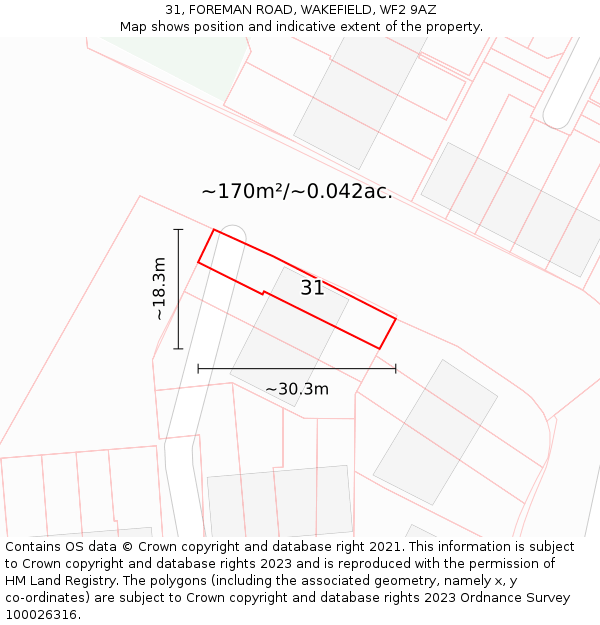 31, FOREMAN ROAD, WAKEFIELD, WF2 9AZ: Plot and title map