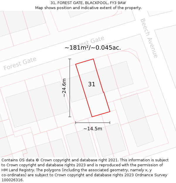 31, FOREST GATE, BLACKPOOL, FY3 9AW: Plot and title map