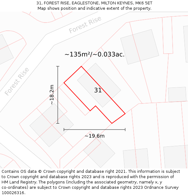 31, FOREST RISE, EAGLESTONE, MILTON KEYNES, MK6 5ET: Plot and title map