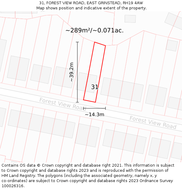 31, FOREST VIEW ROAD, EAST GRINSTEAD, RH19 4AW: Plot and title map