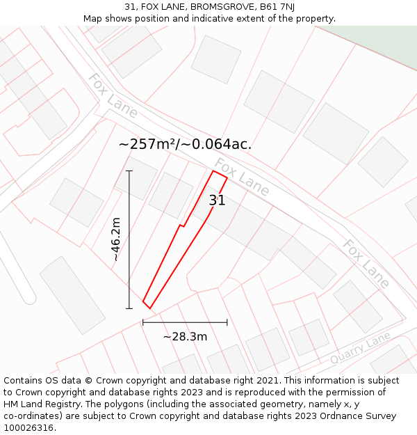 31, FOX LANE, BROMSGROVE, B61 7NJ: Plot and title map
