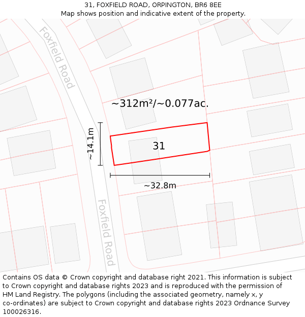 31, FOXFIELD ROAD, ORPINGTON, BR6 8EE: Plot and title map